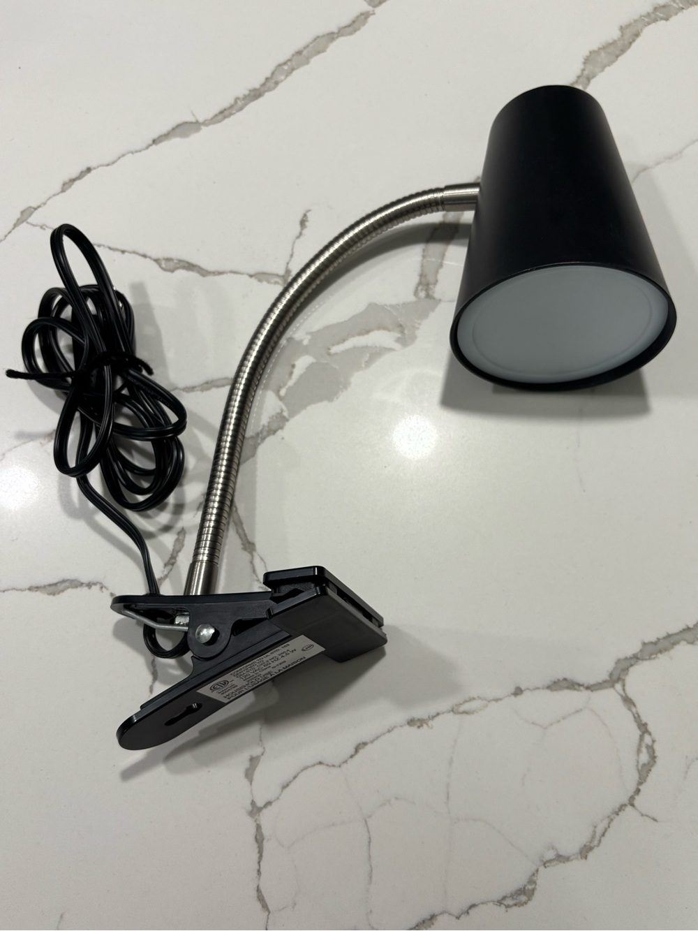 Adjustable Clip-On Gooseneck Desk Lamp Black Soft White 4.5 Watt College Dorm